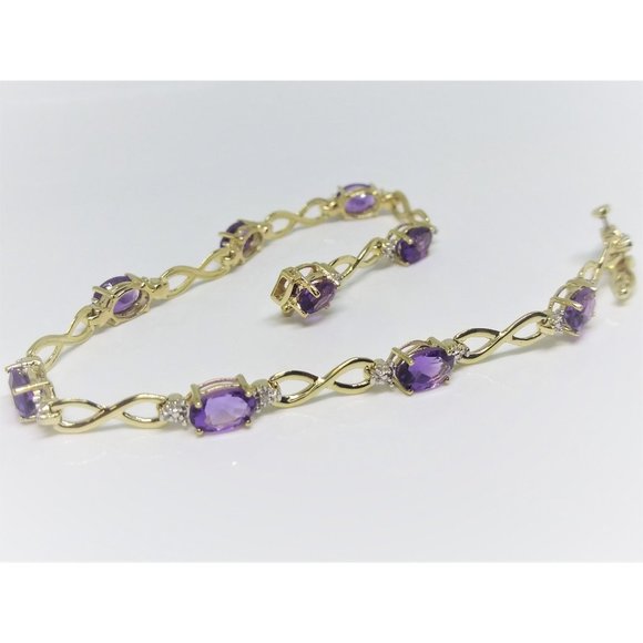 10k Yellow Gold Natural Amethyst Link Bracelet - Picture 4 of 4